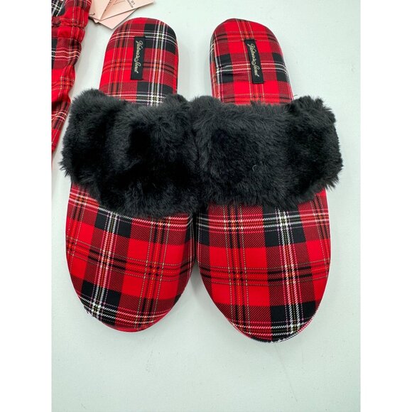 Victorias Secret Signature Satin Plaid Slippers & Drawstring Bag Set Red/Black - Picture 8 of 8